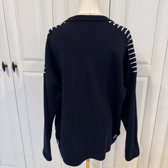 Saint James Atelier Navy Blue With striped Detail Button Down Cardigan. US 12 - Picture 6 of 10